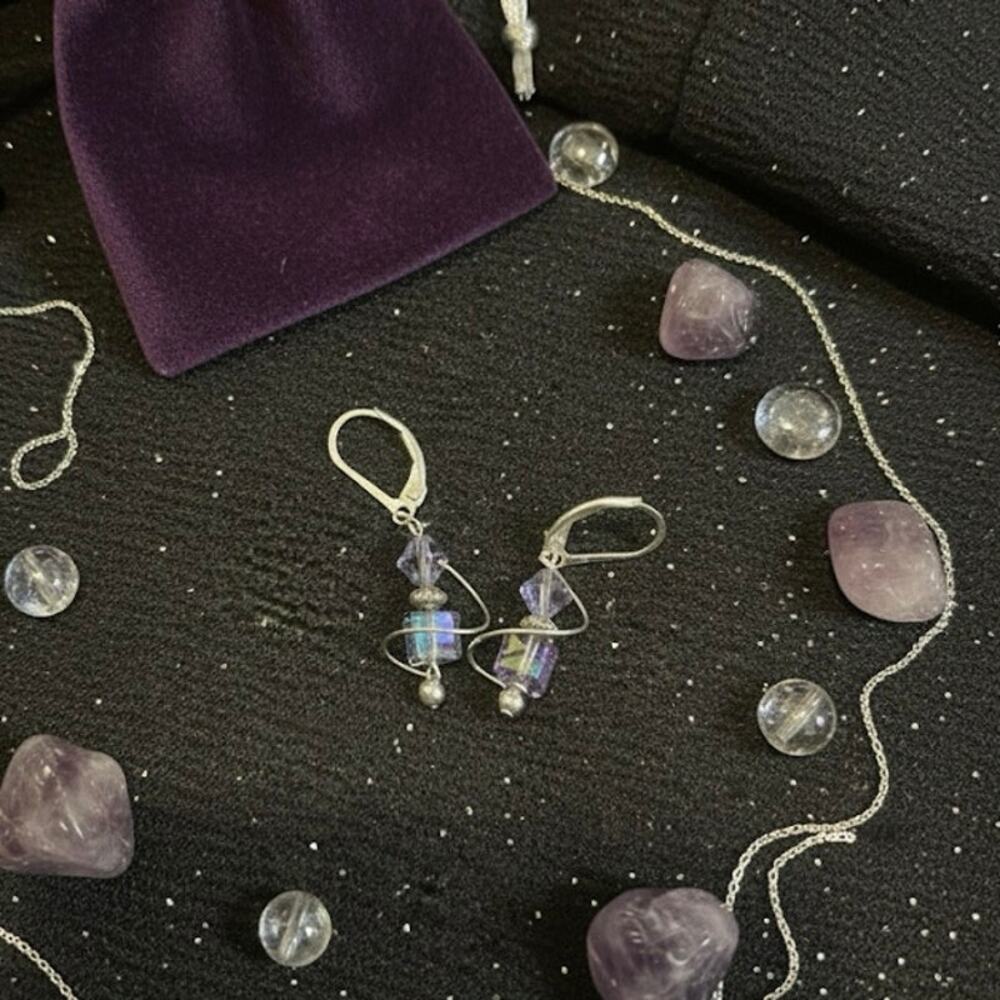 Stunning Purple Stone Wrapped w/ Sterling Silver Earrings